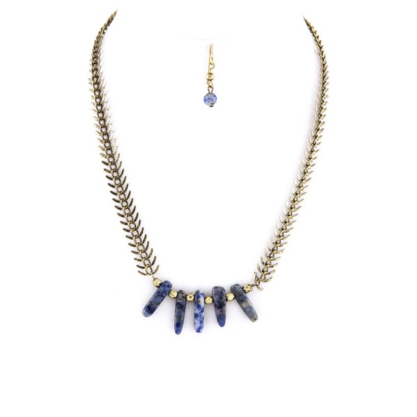 Lapis Lazuli Stone Nuggets Fishbone Chain Necklace 